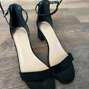 New York & Company Black Suede Ankle-Strap Block Heels